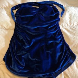 Blue velvet one piece bathing suit
